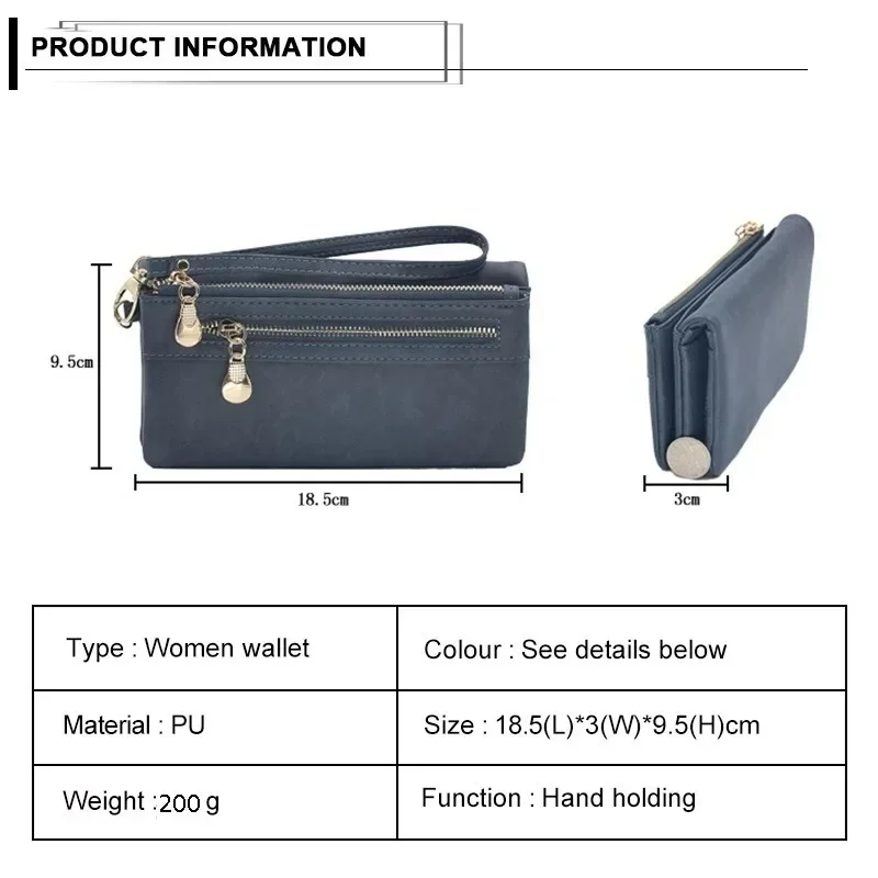 Fashion Women Wallets Dull Polish Leather Wallet Double Zipper Day Clutch Purse Wristlet  Handbags