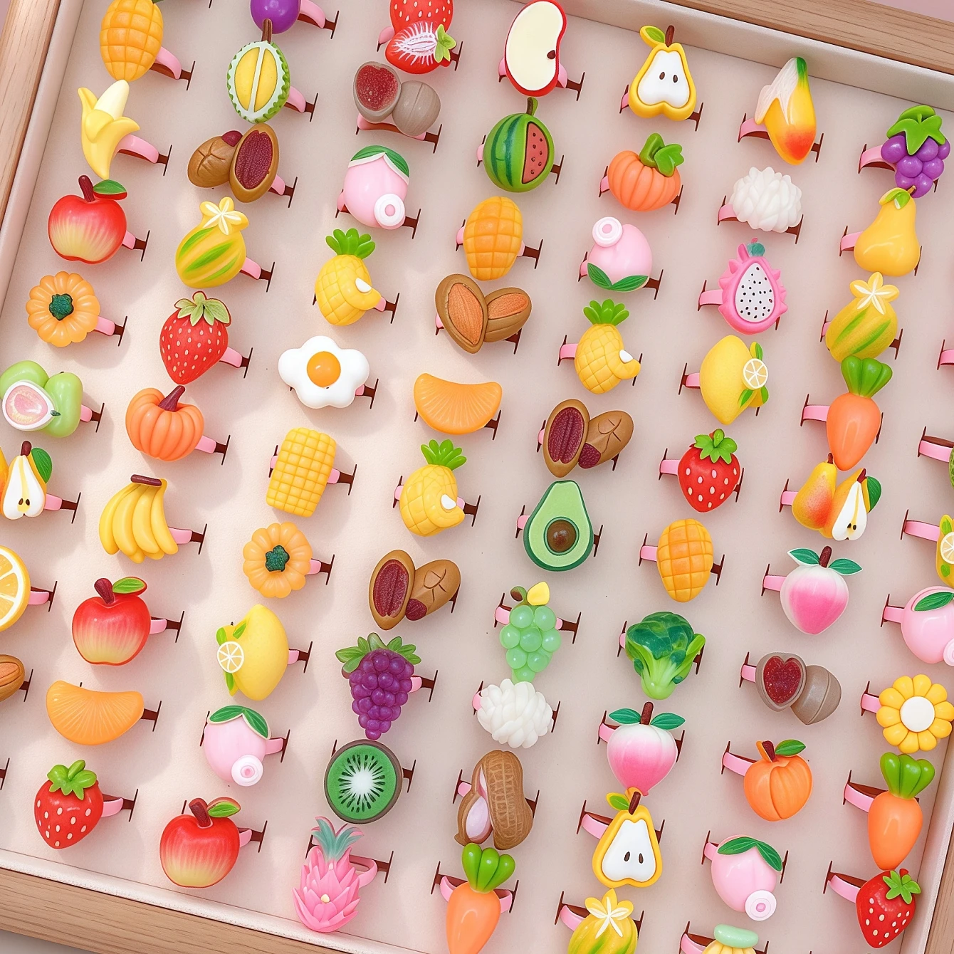 15/25/35/50/100/200Pieces Cute Cartoon Fruit Vegetable Rings Set For Children Girls Mix Style Fashion Daily Jewelry Party Gifts
