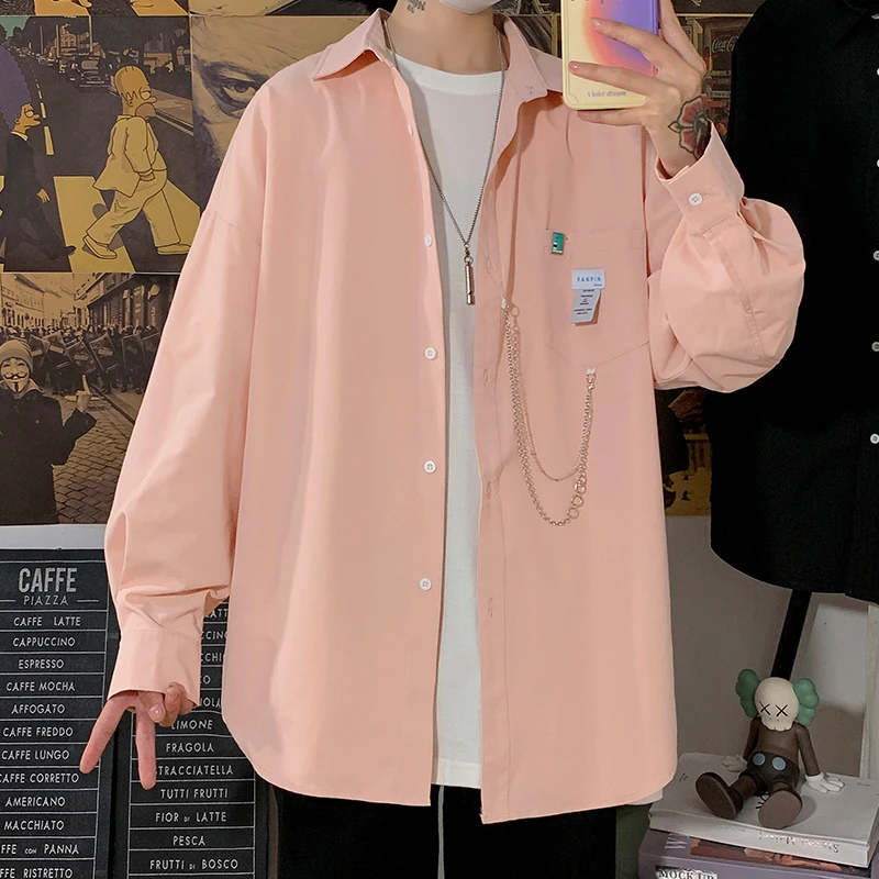 LAPPSTER-Youth Y2k Chian Shirts Streetwear 2023 Shirts Korean Fashion Blouses Japanese Vintage Harajuku Long Sleeve Pink Shirt