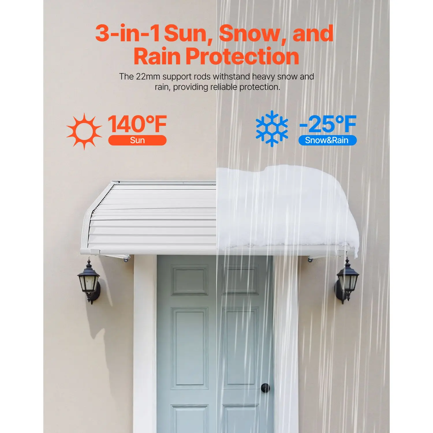 Aluminum Awning 40 x 42 in, Durable Window Awning Door Canopy, Lightweight and Stable Aluminum Exterior Awnings Rain Snow Sunlig