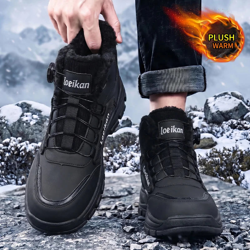 Herren Winterstiefel mit Fleecefutter, Drehverschluss, Schnellschnürung, Dicker Rutschfester Sohle, Warme Freizeitschuhe für Männer – Detail 4