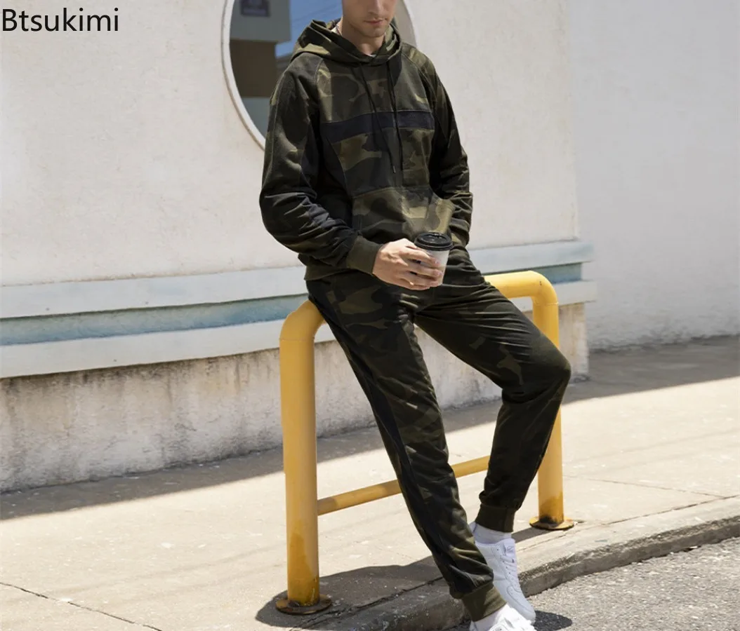 2025 Men's Autumn Winter Sport Casual Sets Camouflage Pullover Hoodies and Pants Two Pieces Street Loose Harajuku Men Tracksuits