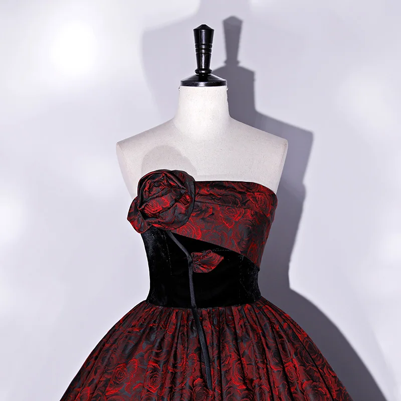 Vestido De quinceañeras Vintage rojo vino, vestido De baile Sexy sin tirantes hasta el suelo, exquisito vestido De baile De lujo con estampado Floral, nuevo