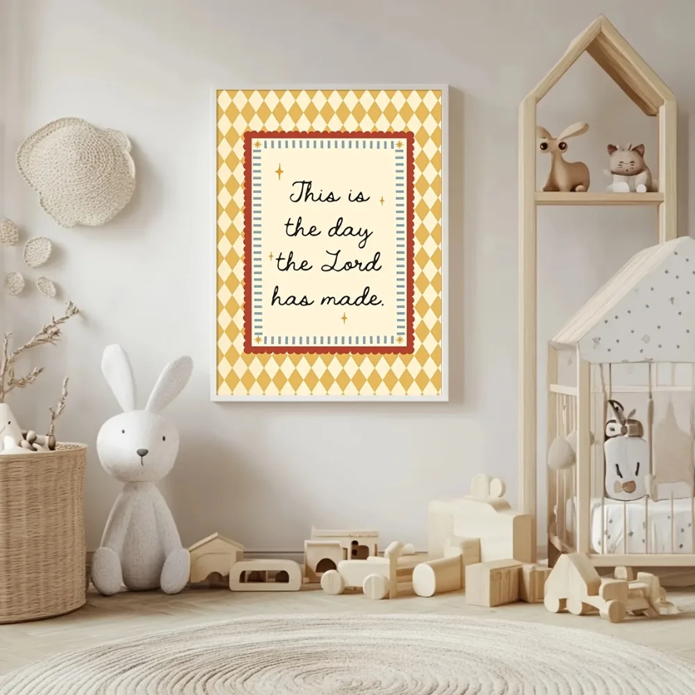 Frameless,Nursery Canvas Poster,Providing Children with Cute Bible Quotations,for Decor The Baby Room with Motivational Bible