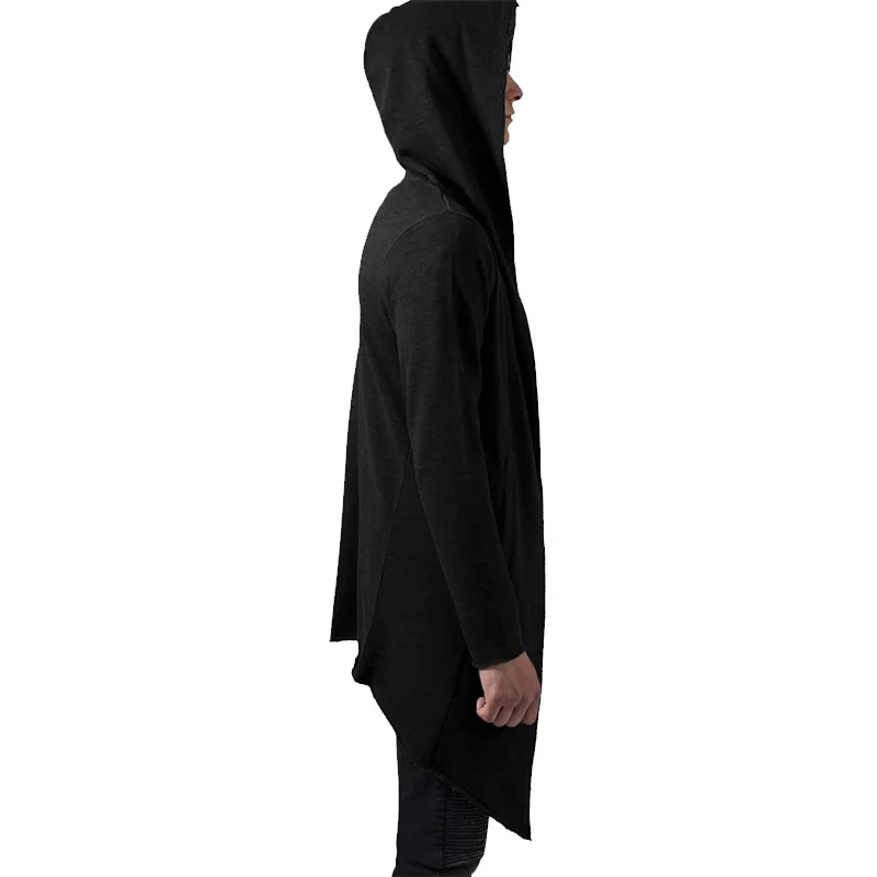 New Men Hooded Cardigan Cloak Coats Solid Color Turtleneck Zipper Streetwear Ponchos Fashion Casual Men Long Trench Streetwear
