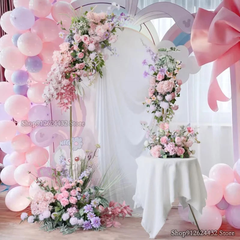 

Pink Luxury Artificial Rose Flower Row Table Centerpiece Wedding Flowers Backdrop Wall Arches Floral Displays Props