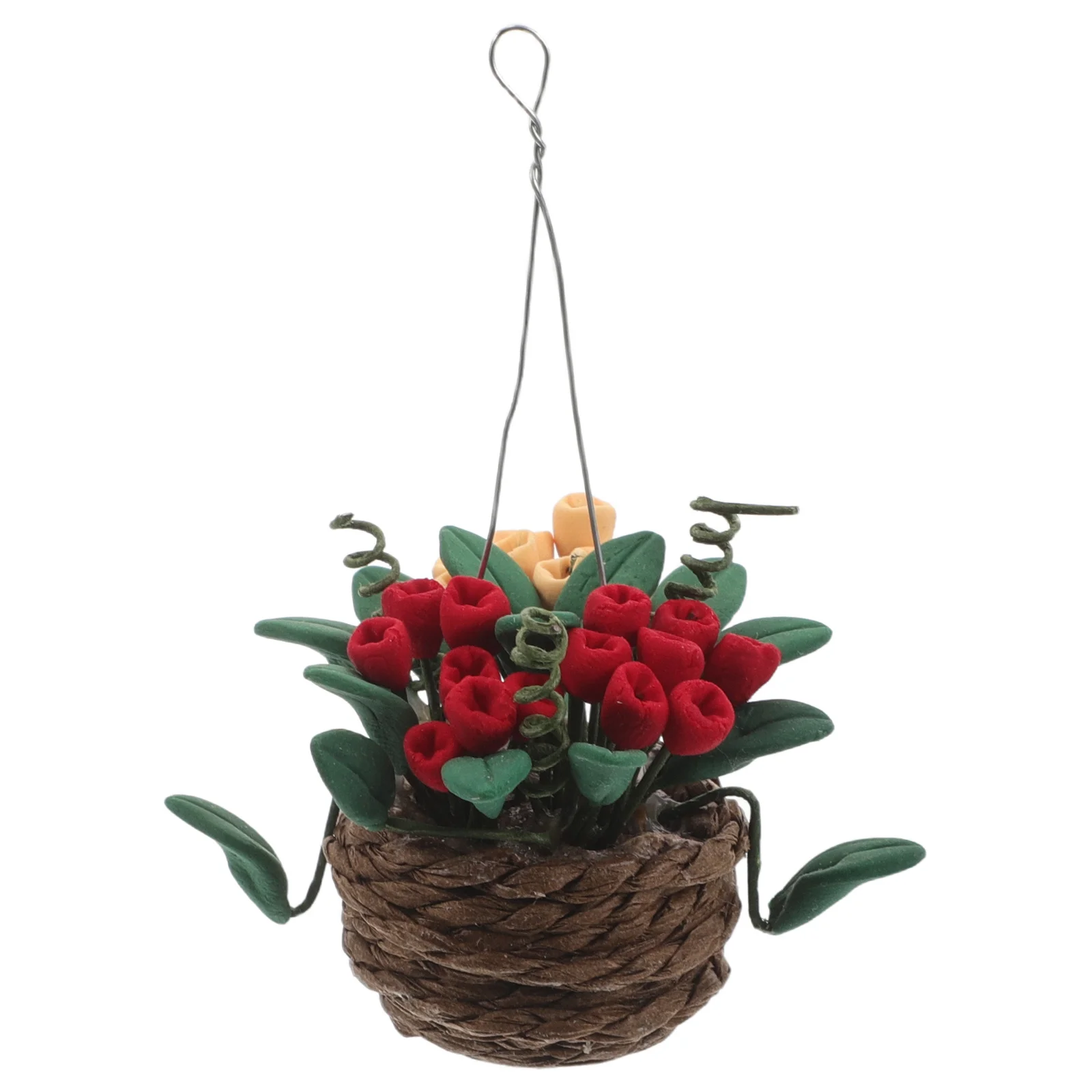 

Miniature Home Decoration 1:12 Scale Simulation Small Potted Plants Handmade Rattan Basket Dollhouse Hanging Basket Decor For