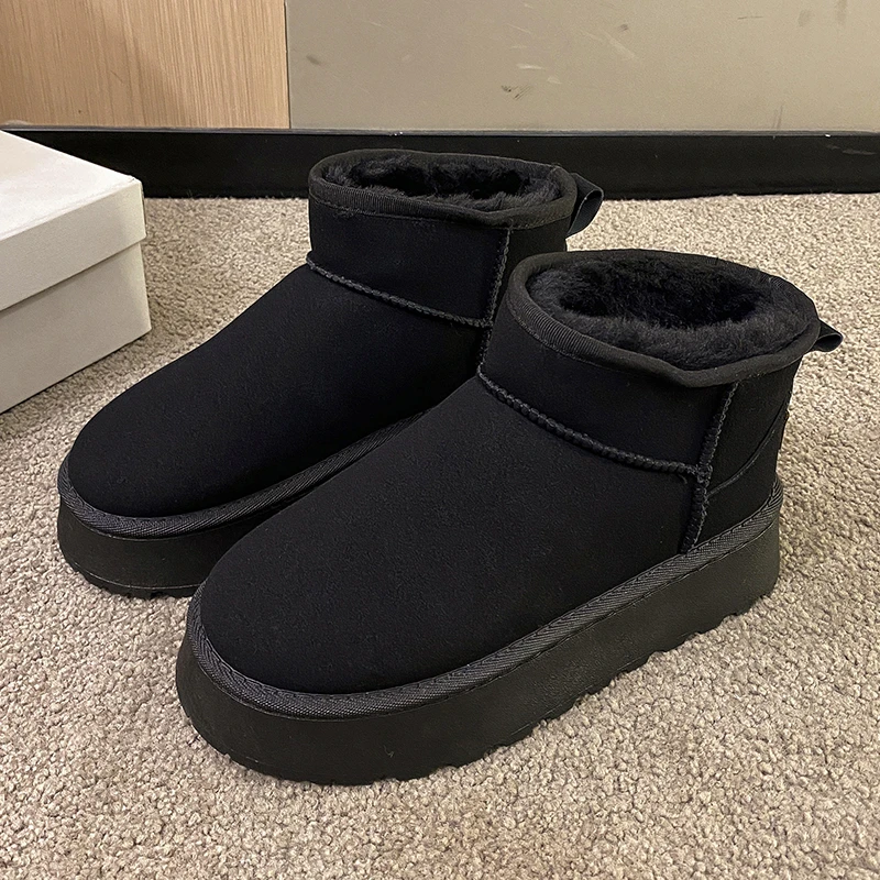 Inverno donna breve peluche stivali da neve caldi scarpe Casual nuova pelliccia scamosciata stivaletti Chelsea appartamenti piattaforma scarpe da donna Botas