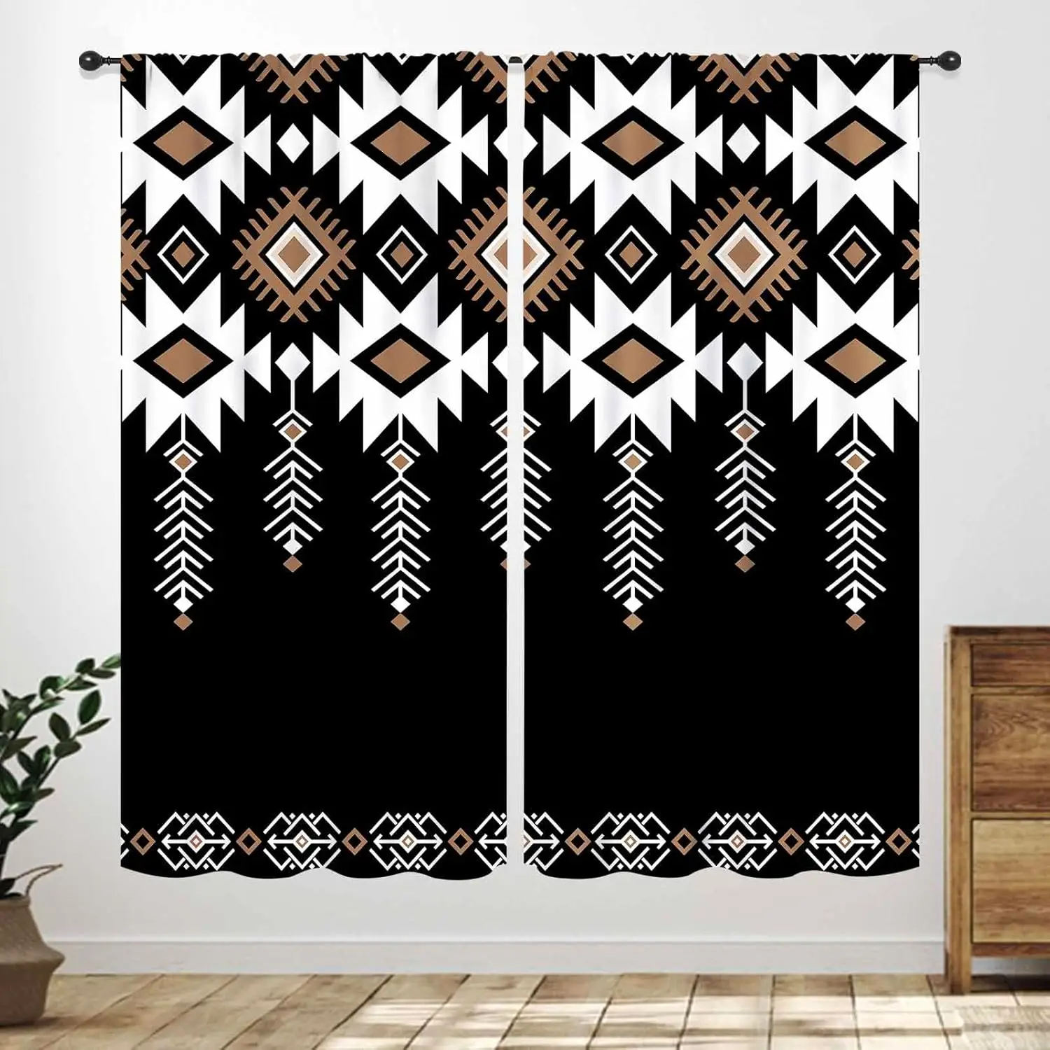 Western Aztec Curtains,Boho Southwestern Abstract Pattern Geometric Vintage Black White Aztec Pattern Treatment Drapes for