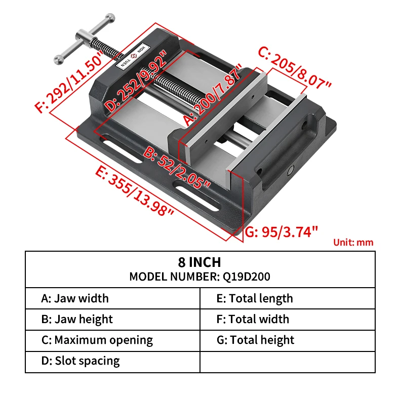 Führungsstangenschraubstock, robuste Präzisionsbohrmaschine, Flachzange, Tischbohrmaschine, Fräsmaschine, Schraubstockvorrichtung, 4, 6, 8 Zoll – Detail 5