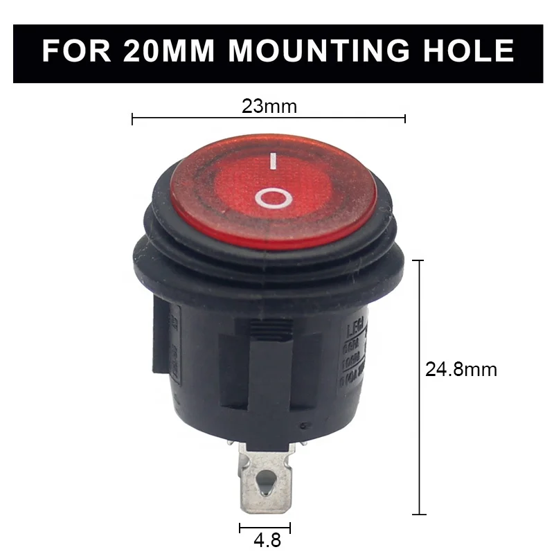 Rocker Switches12V Waterproof On Off Round Rocker On-Off Switch Button With Opening Size 20mm, 20A 3Pin Car Auto Boat