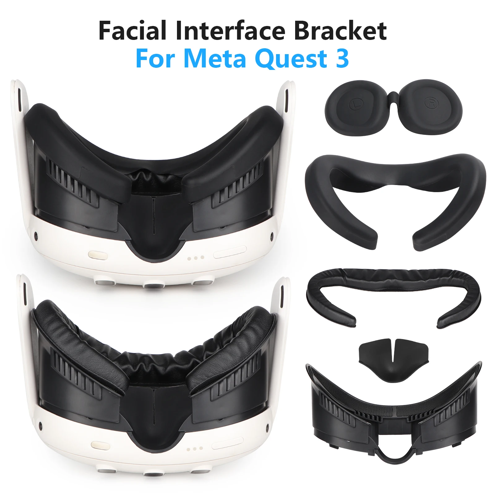 GOMRVR-Capa Facial Alargada para Meta Quest 3 VR Headset, Almofada De Couro PU, Máscara De Substituição Da Interface Facial, Acessórios VR