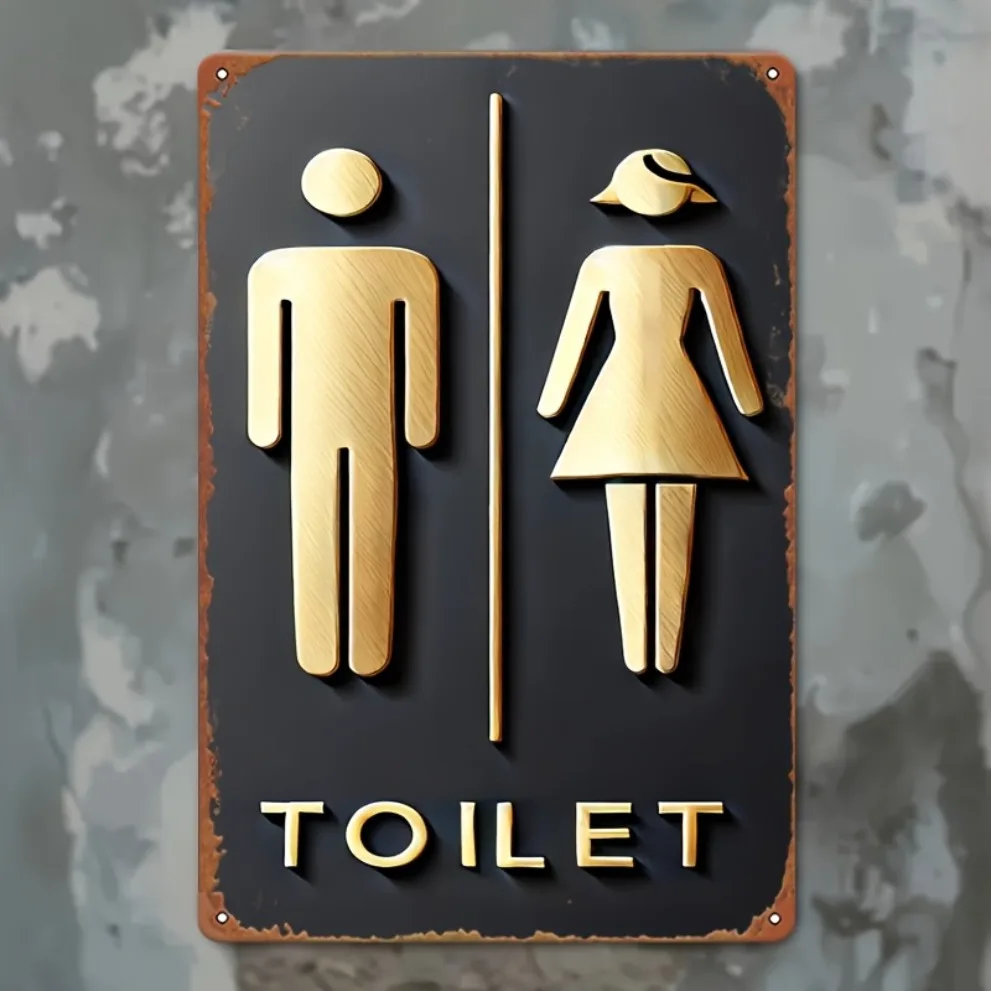 Retro Flat Double-Sided Toilet Sign 19.8x30cm Wall Mounted Bathroom Symbol for Home Office Café