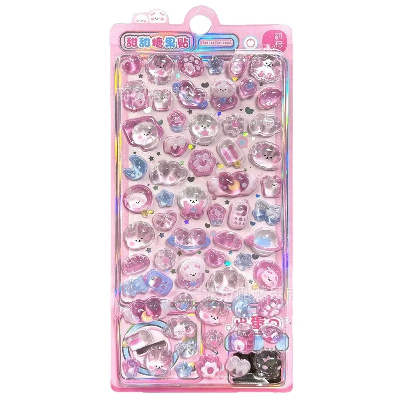 ملصقات كرتونية شفافة منقوشة ثلاثية الأبعاد بلون الحلوى كاواي كريستال الماس ملصقات زخرفية لمكافأة هدايا العيد اللطيفة