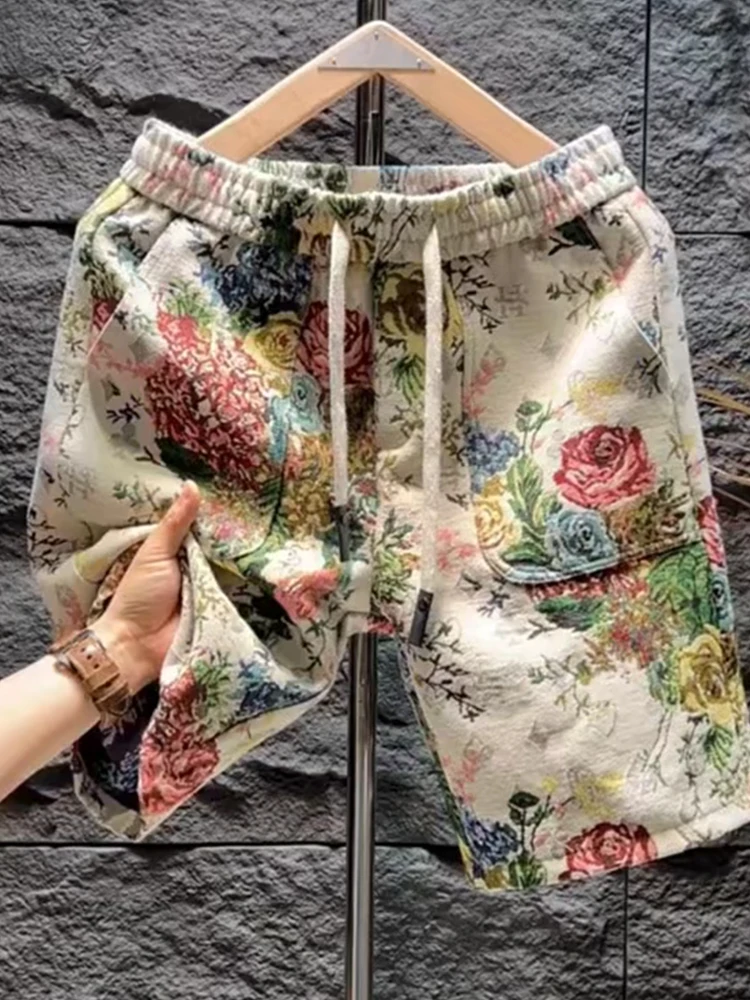 

Повседневные летние мужские пляжные брюки прямого кроя с цветочной вышивкой, универсальные, удобные, дышащие, модные шорты