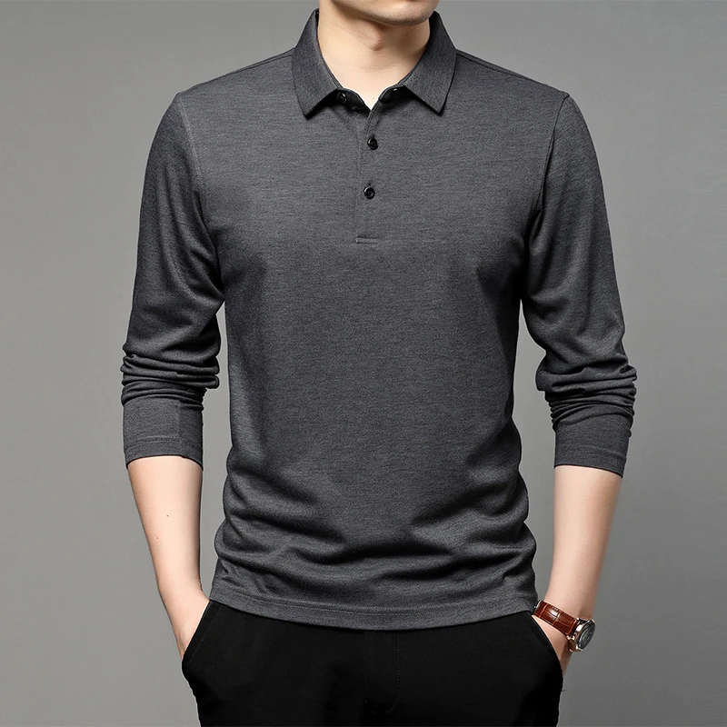 

Men's Long Sve irt Collared Base Layer Silk Modal Cotton Busin Faion Autumn Spring Knitted Stand Fit T-irt