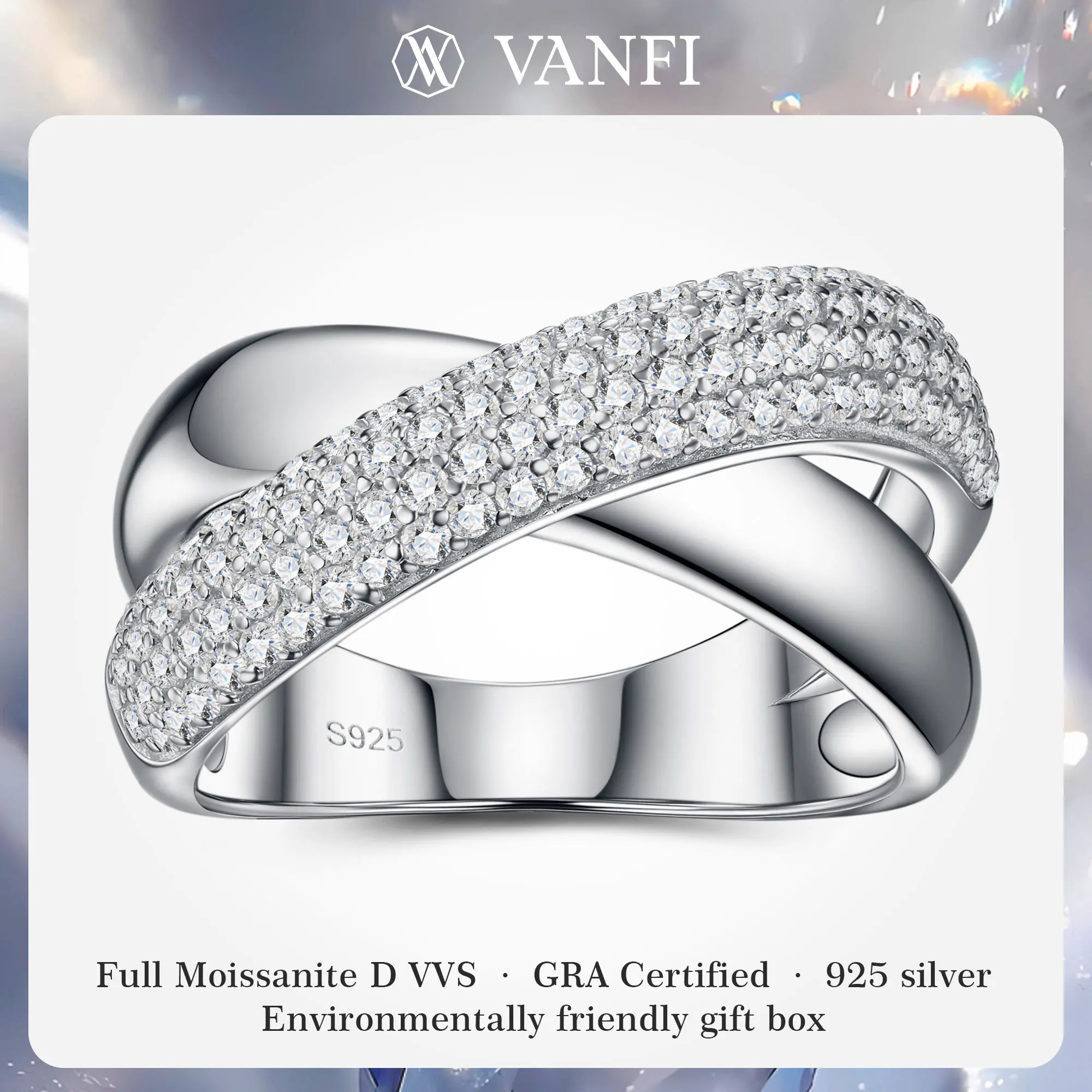 

KFVANFI Moissanite Women Ring GRA Certified 925 Silver Platinum Plated Minimalist Luxury Engagement Wedding Ring Fine Jewelry