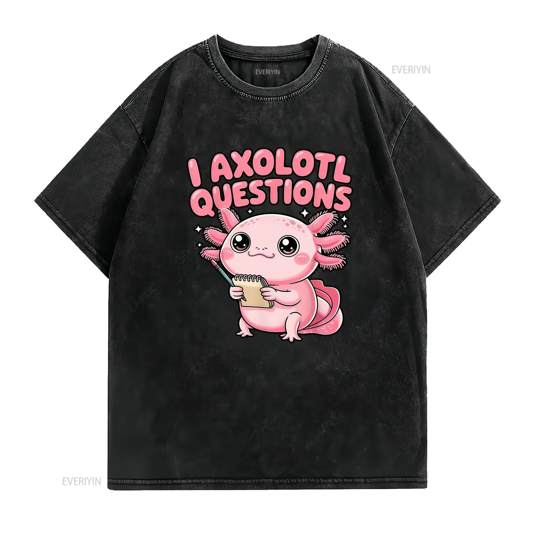 I Axolotl Questions Funny Cute T Shirt Kids  vintage Washed homme Casual Stylish streetwear Comfortable fashion graphic