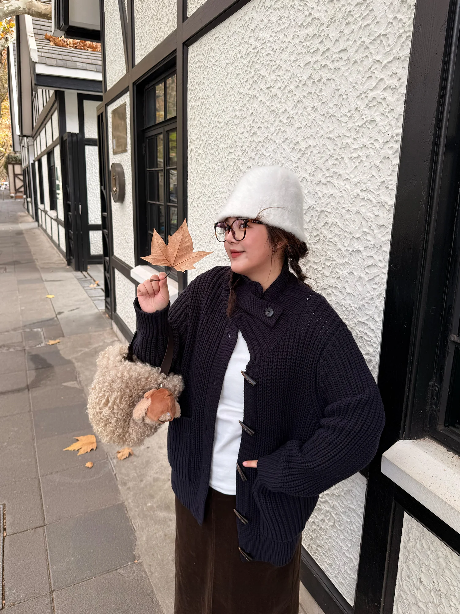 

Свободный женский кардиган PONGKIKI в корейском стиле, с пуговицами-«рогами», крупной вязки, из хлопка, зимний, стройнящий топ