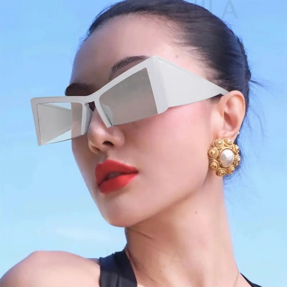 Semi-Rimless Cat Eye Sunglasses for Women Oversized Square Sunglasses Wide Leg Big Frame Punk Sun Glasses Y2k Shades Eyewear