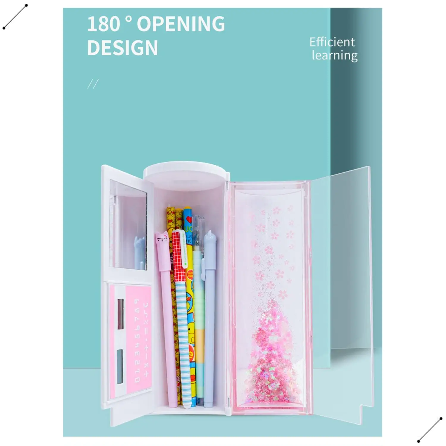 

NBX пенал для мальчиков и девочек, коробка для канцелярских принадлежностей, зыбучий песок, полупрозрачный креативный многофункциональный цилиндрический пенал, школьный - розовый