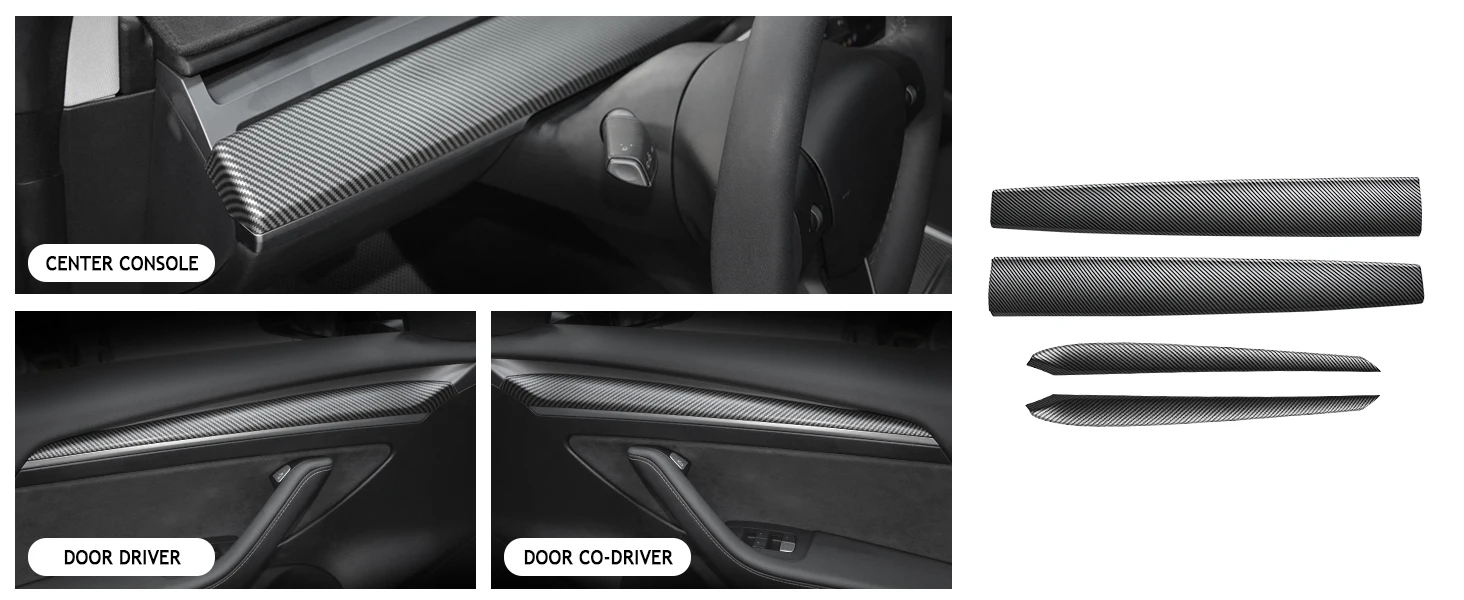 Armaturenbrett-Abdeckung für Tesla Model 3 Y, Abdeckung für die innere Armlehne der Vordertür, Verkleidung für die Mittelkonsole, Zubehör-Aufkleber – Detail 9