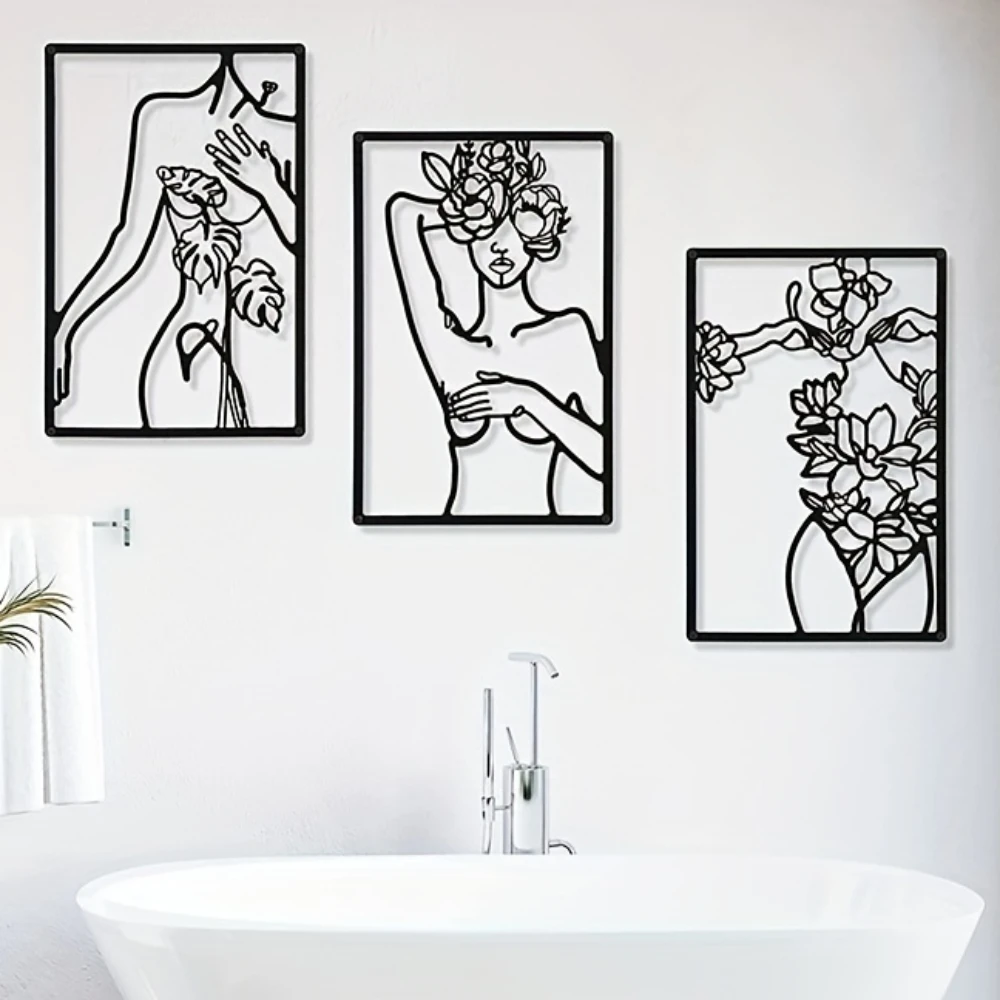 

3pc Minimalist Abstract Woman Wall Art - Metal Line Drawing Home Decor in Bedroom Kitchen Bathroom Wall decor wall hanging Gift