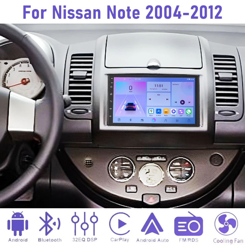 

7'' 4+64GB Car Radio For Nissan Note 2004-2012 Carplay Rear Camera Android Auto Google Map GPS Navi FM