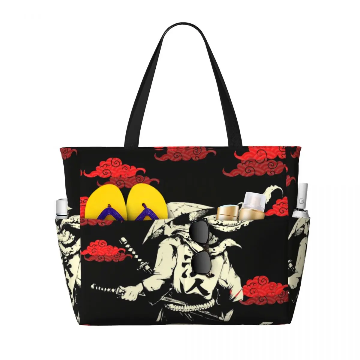 

Red Cloud Japanese Samurai Warrior Anime1 Beach Tote Bag Sport Gym Yoga Duffle Large Tote Bag Women Travel Bag Fitness bag