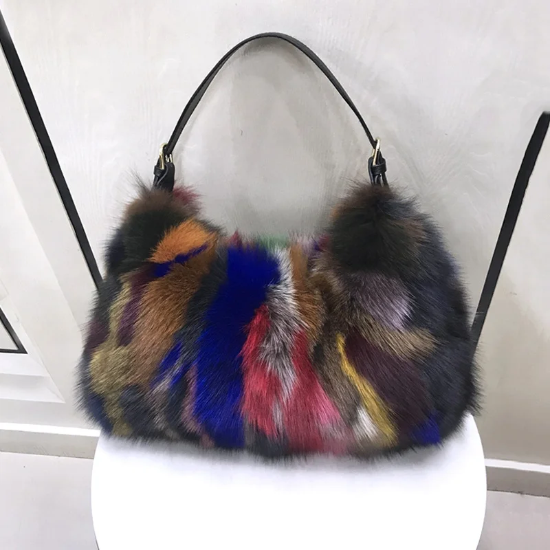 Female Bag Handbags For Women Natural Fur Bag Genuine Leather Bag Designer Bags Luxury Real Fox Fur Hand bags