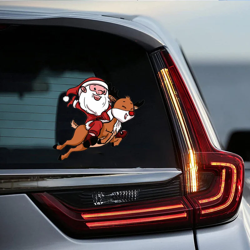 1PC Car Santa Claus Riding Elk Pattern Decoration Side Window Bumpers Stickers Christmas Household Holiday Christmas Stickers