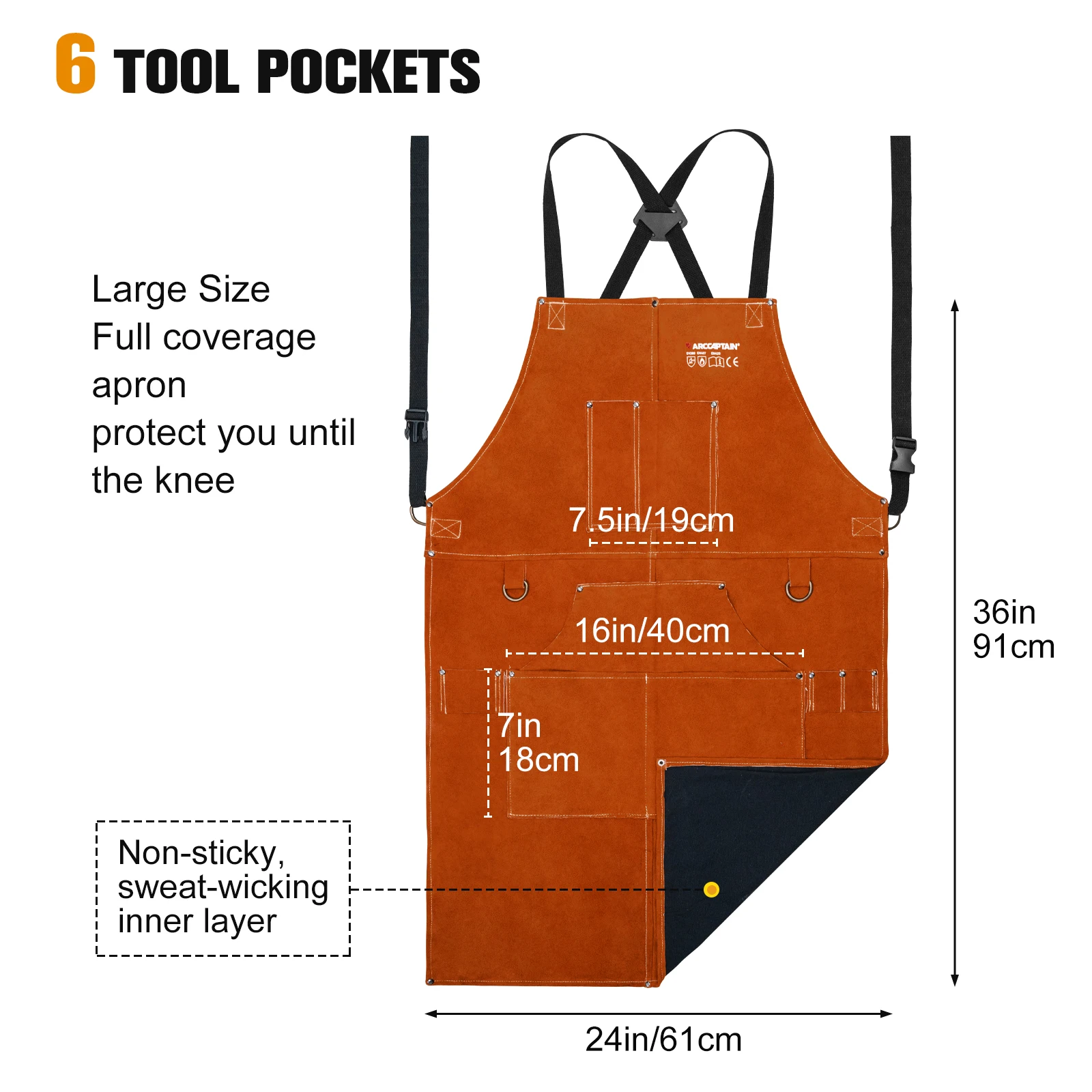 ARCCAPTAIN Welding Apron Washable Heat Insulation Cowhide Leather Welding Apron Soldering Protective Clothing Blacksmith