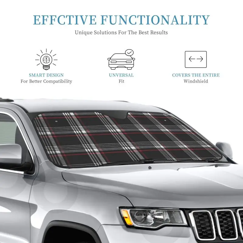 GTI Tartan Car Windshield Sunshade Foldable Front Window Sun Visor Protector Foldable Uv Ray Reflector Universel for Sedan Truck - view 2