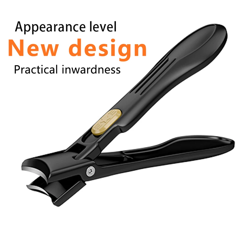 Black Non-Slip Textured Handle Large Size Nail Clippers, Metal Spring Retract Design, Widened Opening Blade, Thick Hard Nails