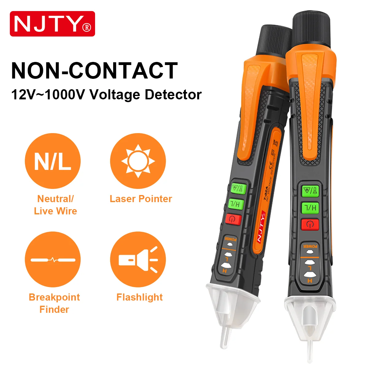 NJTY T02A T02B Non-Contact Voltage Detector AC 12-1000V Live/Neutral Wire Tester Identifier Breakpoint Finder  DIY Tools image 3