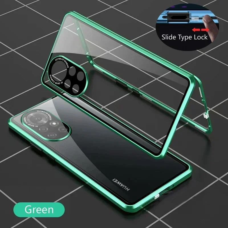 

Double Sided Glass Magnetic Adsorption Metal Phone Case For Huawei nova Y63 Y70 Plus Y71 Y72 Y72S Y73 Y90 Y91 Lens Protect Cover