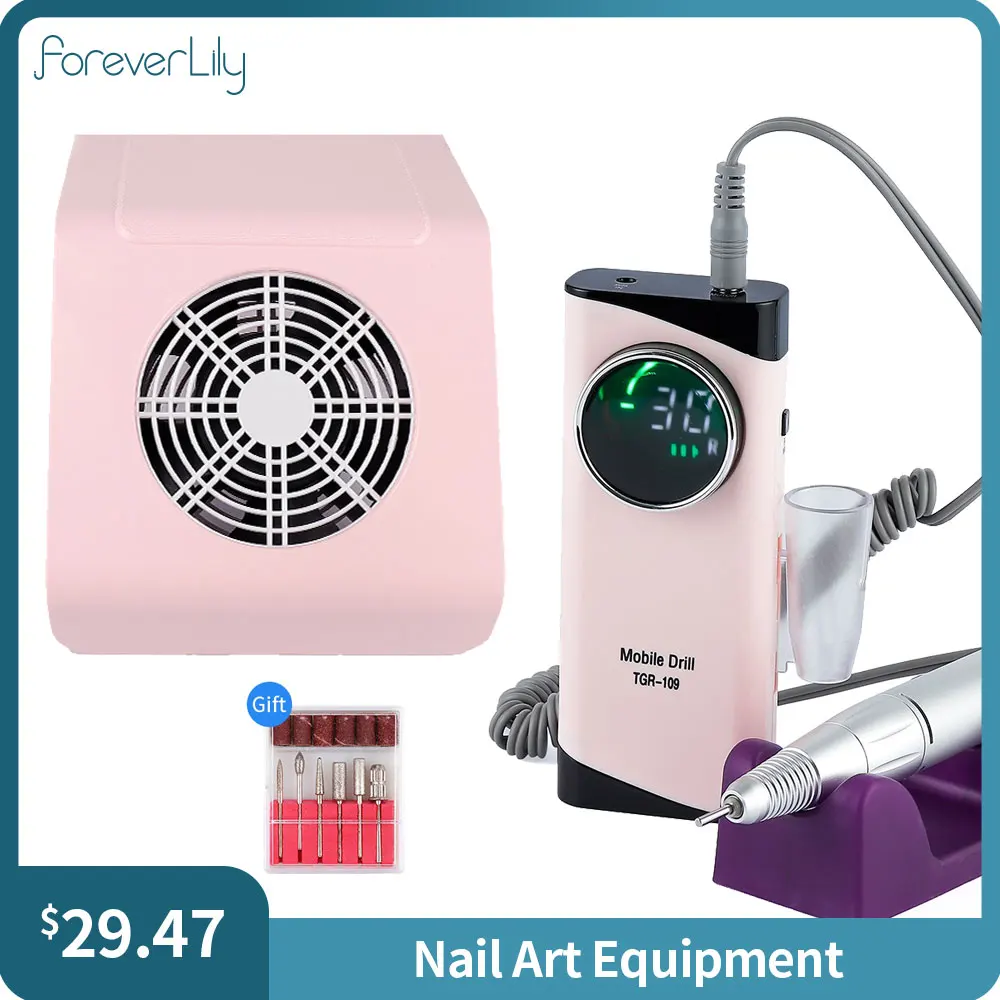 40W Strong Suction Nail Dust Collector Vacuum Cleaner Fan Manicure Machine 30000RPM Nail Drill Machine with Dust Collecting Bag