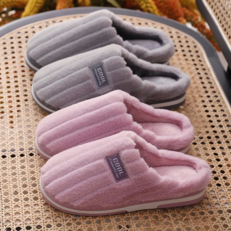 Men Home Slippers Women Winter Warm Slides Casual Shoes Couples Indoor Non-slip Bedroom Comfort Flats