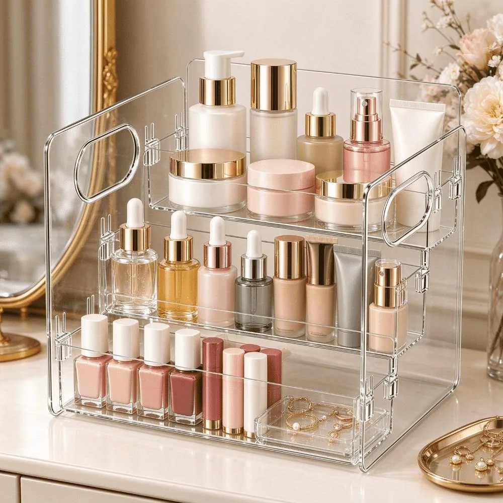 Home Essentials Bathroom Storage - 3 Tier Clear Acrylic Makeup Organizer