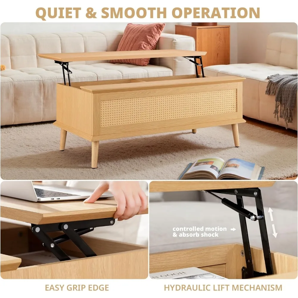 INK+IVY Coffee Table for Living Room Lift-Top Design with Storage, with Rattan Accent, Mid-Century Modern Décor Compact Furnitur
