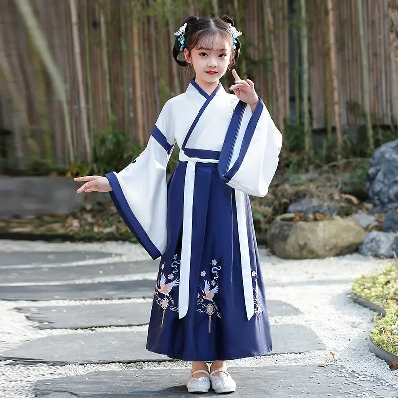 Hanfu Anak Perempuan Kostum Sekolah Cina Anak Laki-laki Tiga Karakter Kitab Suci Murid Aturan Gaya Kostum Kuno Pria