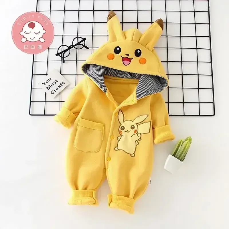 New Cute Cartoon Pokemon Pikachu Baby Pyjamsa Newborn Winter Long-Sleeved Kids Rompers Clothing Babies Toddler\'S Clothes Onesie
