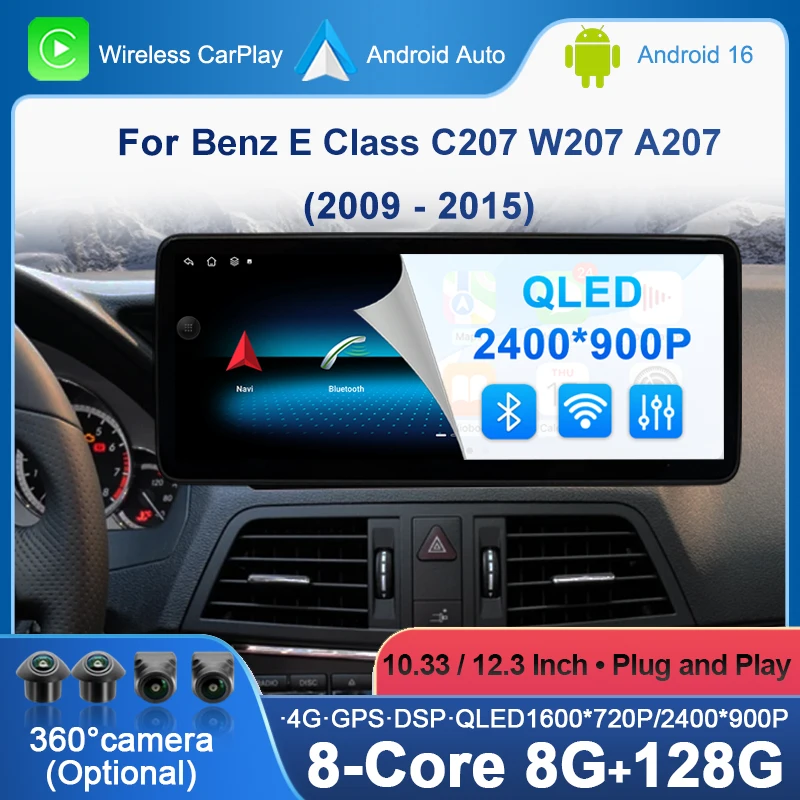 Android 16 für Benz E-Klasse C207 W207 A207 2009-2015 Navigation GPS Autoradio Video-Multimedia-Player CarPlay Auto-Bildschirm WIFI