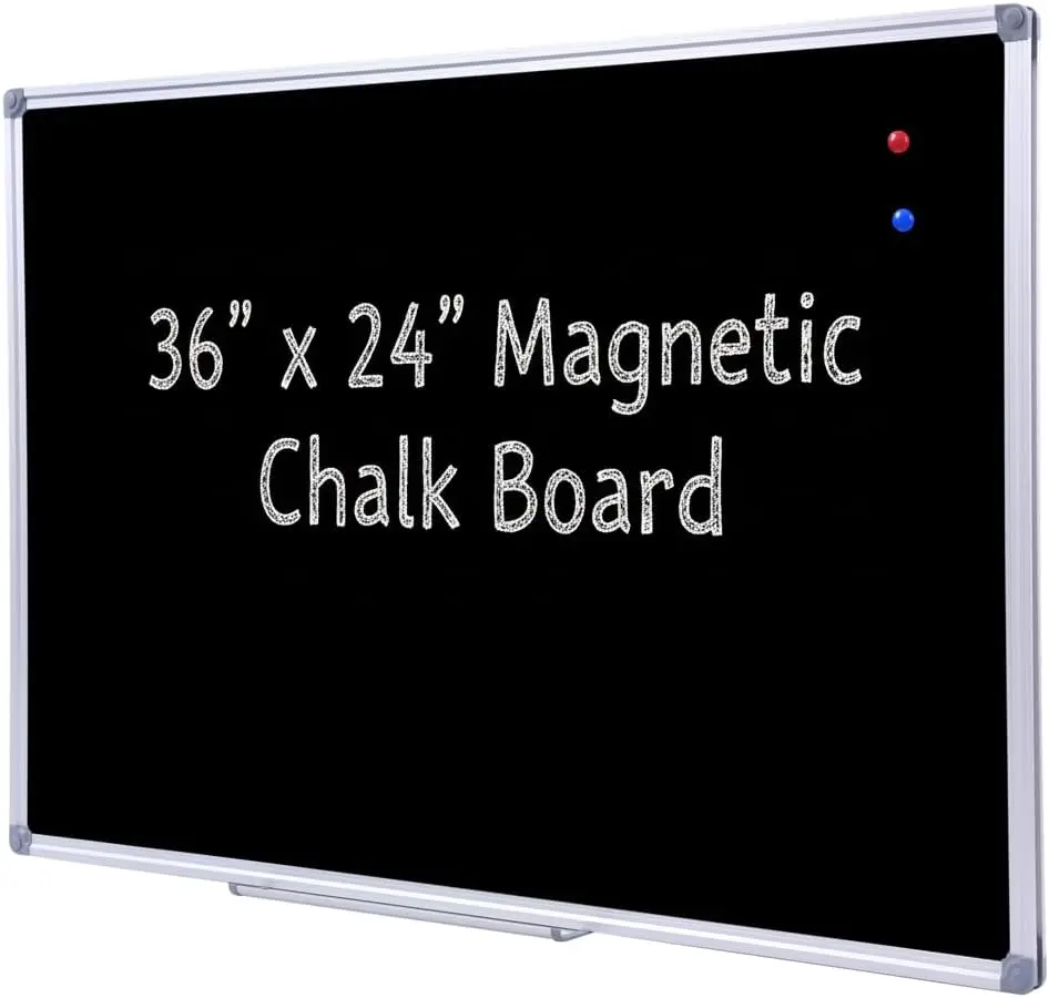 

36x24 Inch Magnetic Black Chalkboard Wall Mounted School Board with Aluminum Frame for Teachers Kids Home Office