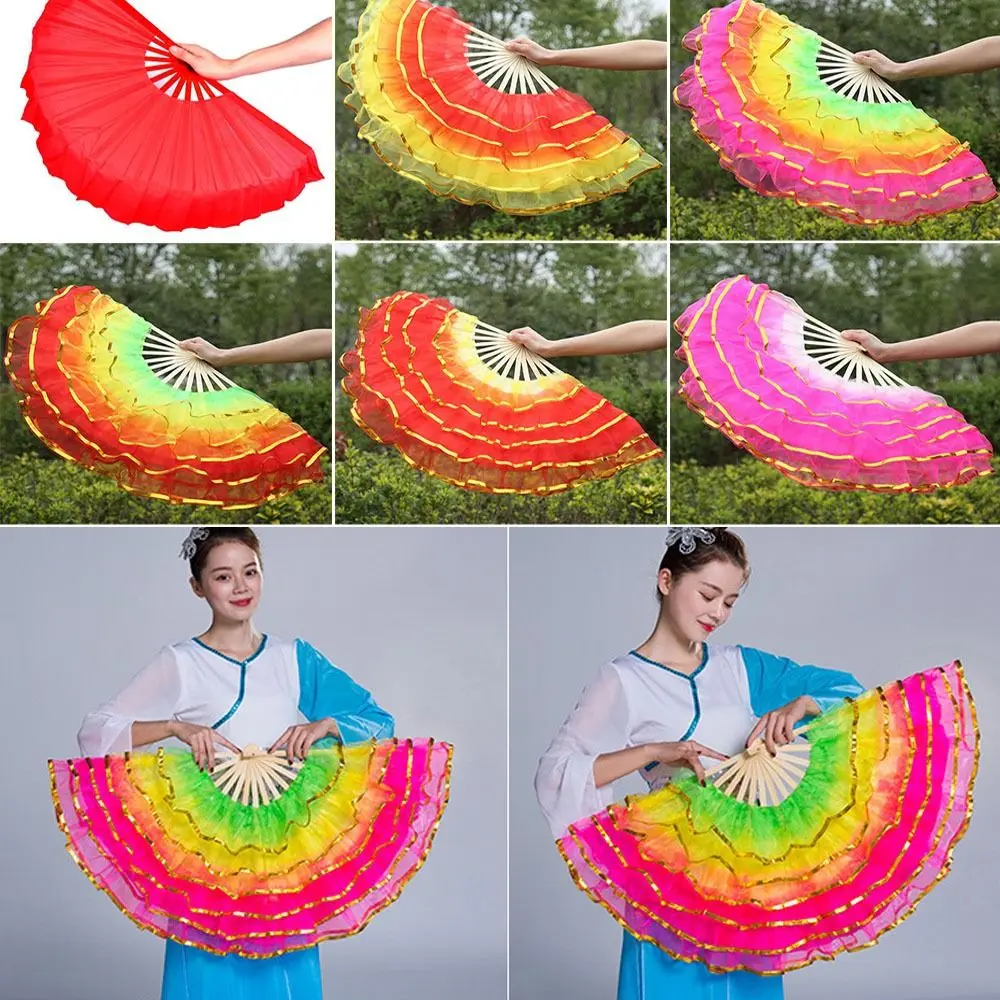 Multistyles Belly Dancing Fan Gradient Color Silk Fans Kid Women Dancer Practice Rayon Silk Fans Hot Sell Silk Fans