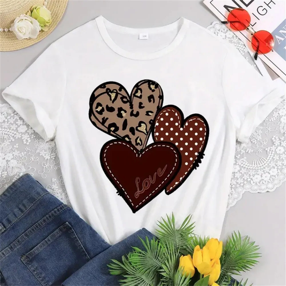 Tops for Children Summer Heart Pattern T Shirt Girl Kids Clothes 3D Print Tee Shirts Korean Kawaii T-Shirts from 6-12 Years Tops