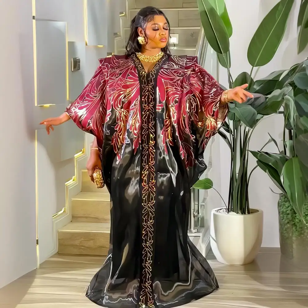 Luxury African Embroidered Dress with Rhinestone Headscarf Women's Boubou Lingerie Fashion New Arrival