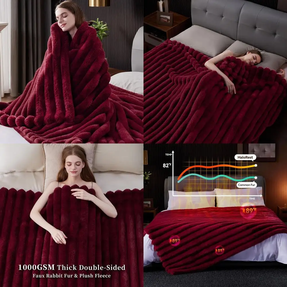 

Плюшевое полосатое одеяло из искусственного меха размера «queen-size», мягкое и теплое, 1000 г/м2, красное покрывало для дивана и кровати, подарок для домашнего декора
