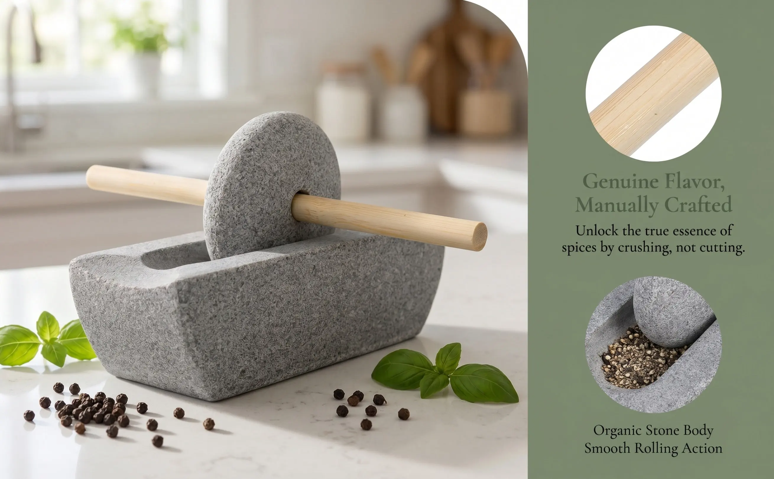 1Set Traditional Chinese Stone Mill Grinder Small Manual Rolling Pestle Hand Crank Kitchen Spice Grinder Tea Coffee Condiment