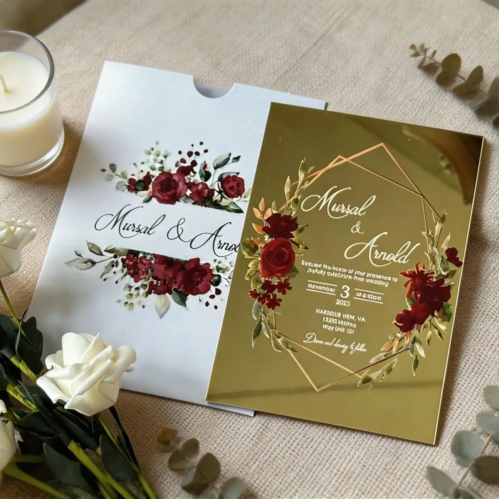 

10pcs Custom Mirror Gold Acrylic Wedding Invitation Make Your Own All Kinds of Holiday Party Invitation for Favor Decoration